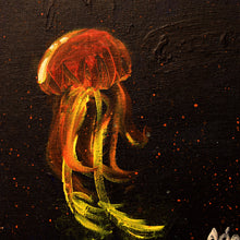Load image into Gallery viewer, Aria Luna&#39;s Ember Jelly, part of her sea creatures collection. Acrylic on canvas board, 8 x 10 in / 20.1 x 25 cm.
