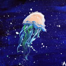 Load image into Gallery viewer, Aria Luna&#39;s Mediterranean Jelly, part of her sea creatures collection. Acrylic on canvas board, 8 x 10 in / 20.1 x 25 cm.