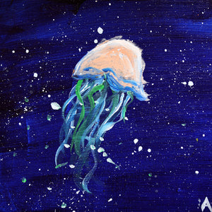 Aria Luna's Mediterranean Jelly, part of her sea creatures collection. Acrylic on canvas board, 8 x 10 in / 20.1 x 25 cm.