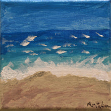 Load image into Gallery viewer, Acrylic painting of a moody ocean scene, by young Latina artist Aria Luna. Acrylic on canvas, 5x5 in / 12.7x12.7 cm.  